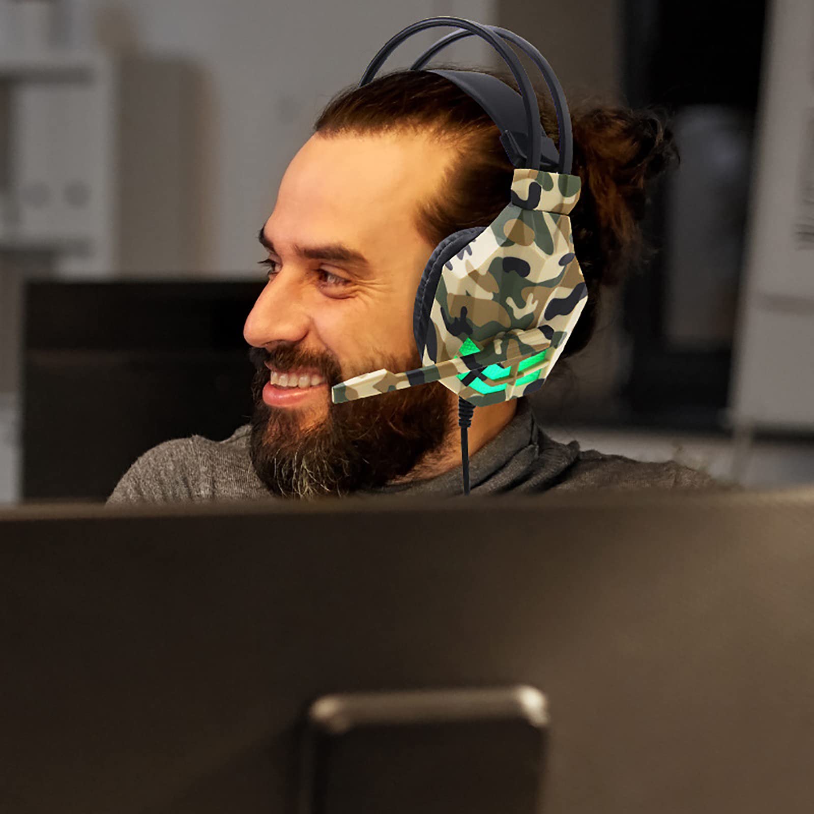 Amazon.co.jp: ゲーミングヘッドセット 迷彩柄 マイク ゲーミング